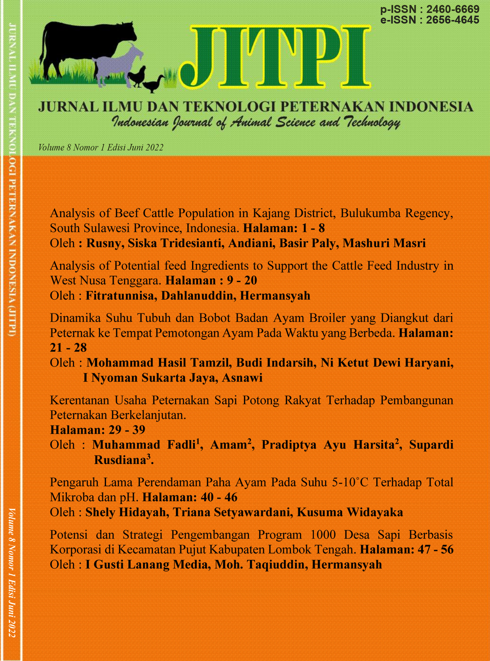 					View Vol. 8 No. 1 (2022): Jurnal Ilmu Dan Teknologi Peternakan Indonesia (JITPI) Indonesian Journal of Animal Science and Technology
				